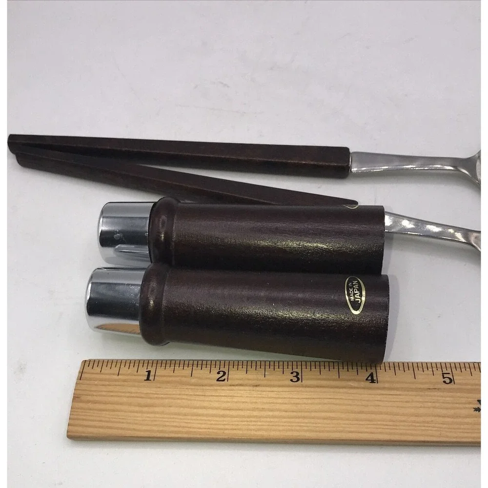 Dark Wood Column Metal‎ Cap Salt and Pepper Shakers Japan & SALAD SPOONS